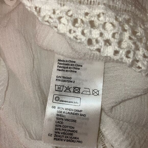 H&M DIVIDED sz S White Flowy Crinkle Tunic Top Swim Cover Dress Drawstring Waist - Picture 4 of 4